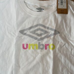 Umbro White Tee with Pink and Yellow Logo Girls Medium